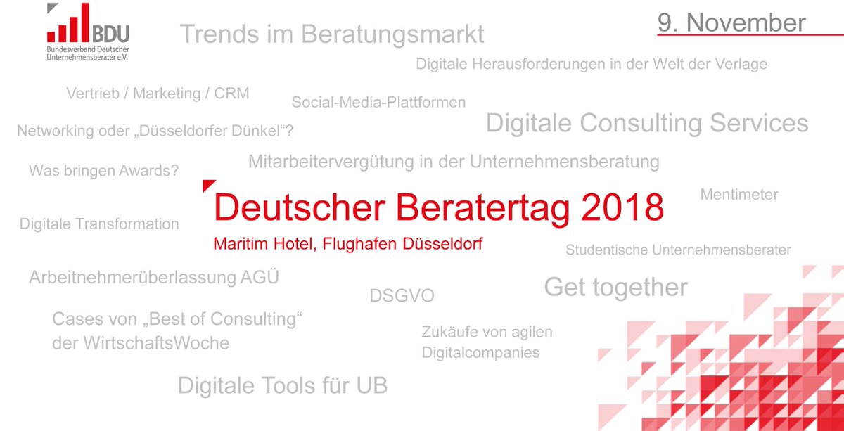 BDU_eV's tweet photo. Die kommenden Trends in #Socialmedia stellt Key Note Speaker Jochen Doppelhammer (#LinkedIn) beim Deutschen Beratertag vor https://t.co/yIRkM43zEf #DBT18 #Consulting #Unternehmensberatung https://t.co/GvpZmZ7EHb
