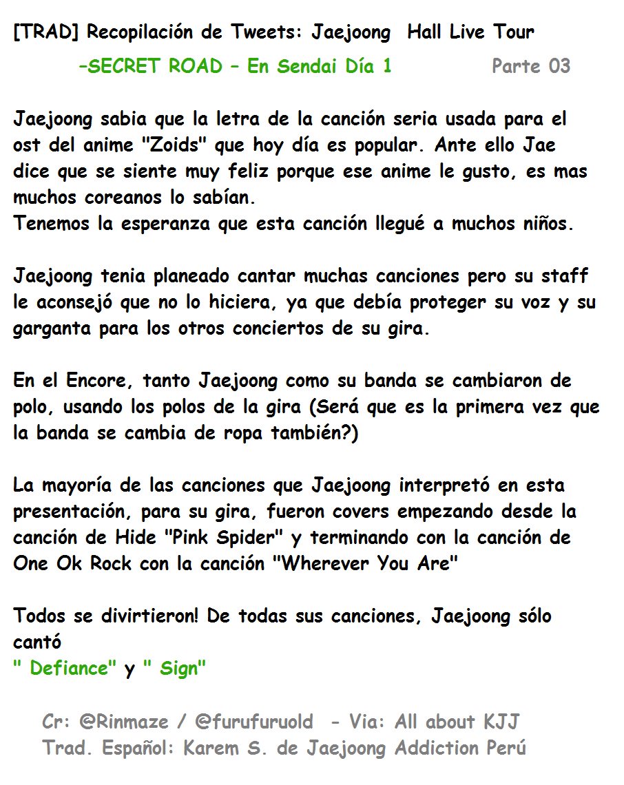 Jaejoong Addiction No Twitter Trad Recopilacion De Tweets Jaejoong Hall Live Tour Secret Road En Sendai Dia 1 3 3 Jj Sabia Que La Cancion Defiance Seria Usada Para El Op