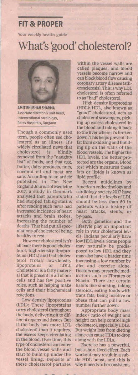 Paras_Health's tweet image. Cholesterol isn't all bad; there is good cholesterol, high-density lipo-proteins (HDL) and bad cholesterol (Total/ low-density lipoproteins or LDL). 
- Dr. Amit Bhushan Sharma, Unit Head and Associate Director- Interventional Cardiology, Paras Hospitals, Gurgaon

#GoodCholesterol
