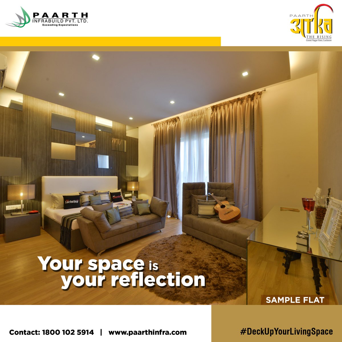 paarthinfra's tweet image. Bedrooms are those intimate spaces that offer a sneak peek into one’s unique personality. #DeckUpyourLivingSpace with decors that reflect you, the most!
#SampleFlat #PaarthArka #PaarthInfrabuild #ResidentialApartments #Lucknow