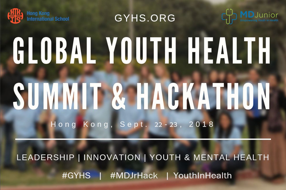 mdjr_org's tweet photo. #GYHS  |  Global Youth Health Summit &amp; Hackathon 2018 this weekend Sep 22-23 at Hong Kong International School.  

Register NOW https://t.co/pZkLYZXSmZ

Youth High School College Parents Professionals Hackathon #HealthTech #MDJrHack #YouthInHealth #YouthMentalHealth #Coders https://t.co/vio4nDEANq