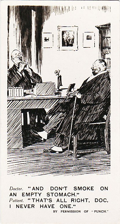 waybackruby's tweet image. Rothman's Ltd. "Punch Jokes" #cigarette card featuring #doctor and patient. No. 49 of 50, circa 1935, London. @vintagecigcards #cigarettecard  #ephemera