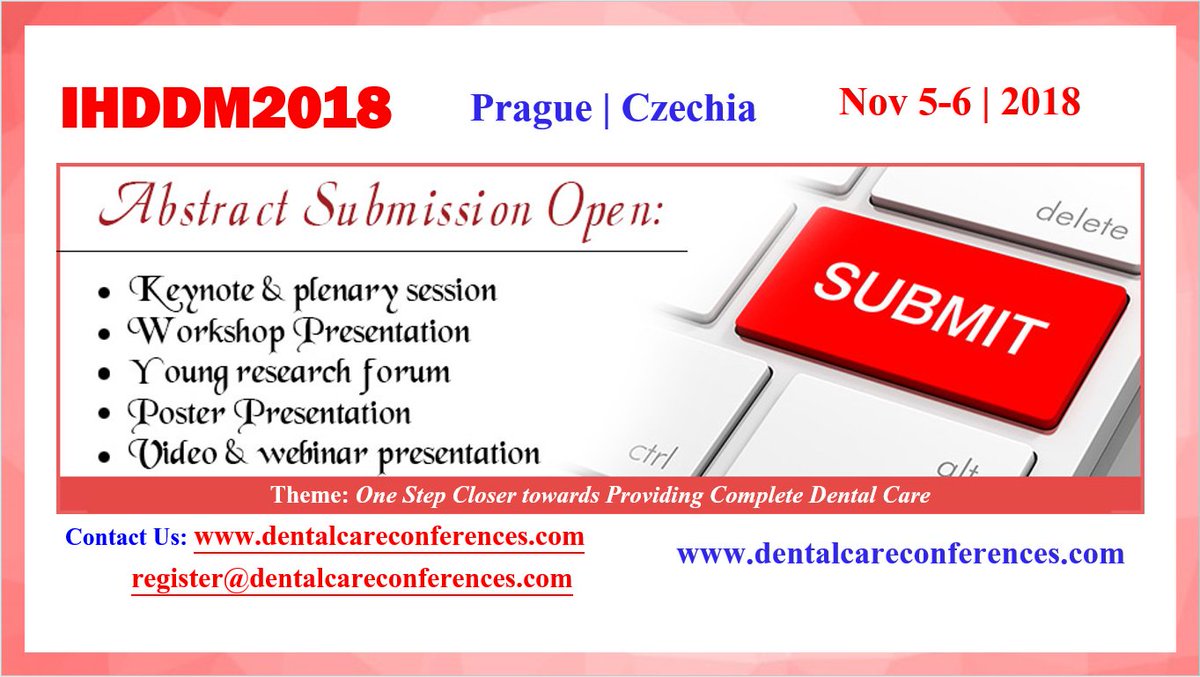 IHDDM2018's tweet image. #IHDDM2018: #dentistry #meeting #conference #dental #Prague #Czechia #Europe #November #implants #happy #dentist #oralcare #speaker #poster #slots #available #exhibition #holistic #biomaterials #hygiene #Register #Nurses #Assistant #YRF #Students #research #scholars #Sponsor