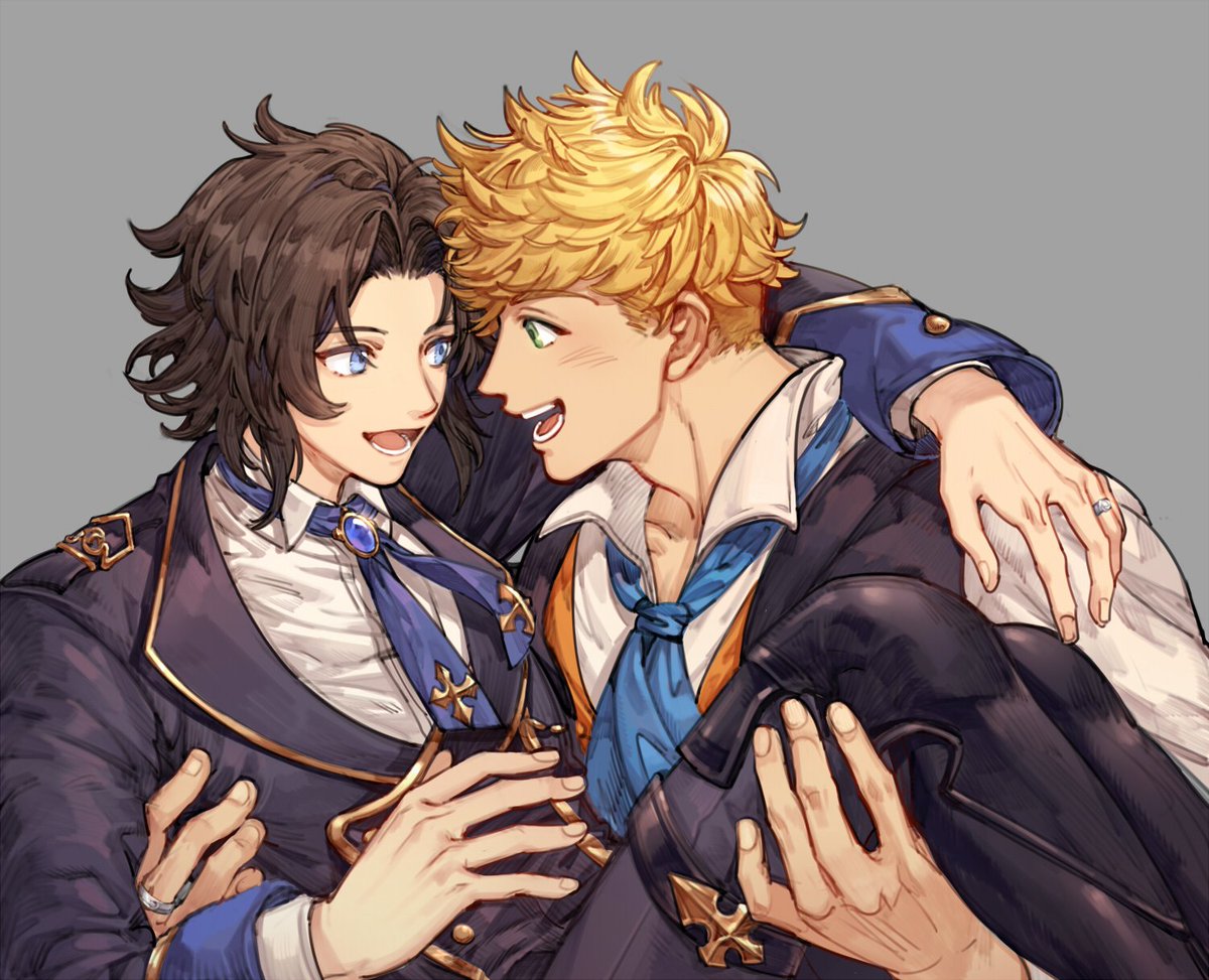 vane (granblue fantasy) 2boys multiple boys male focus blonde hair princess carry green eyes shirt  illustration images