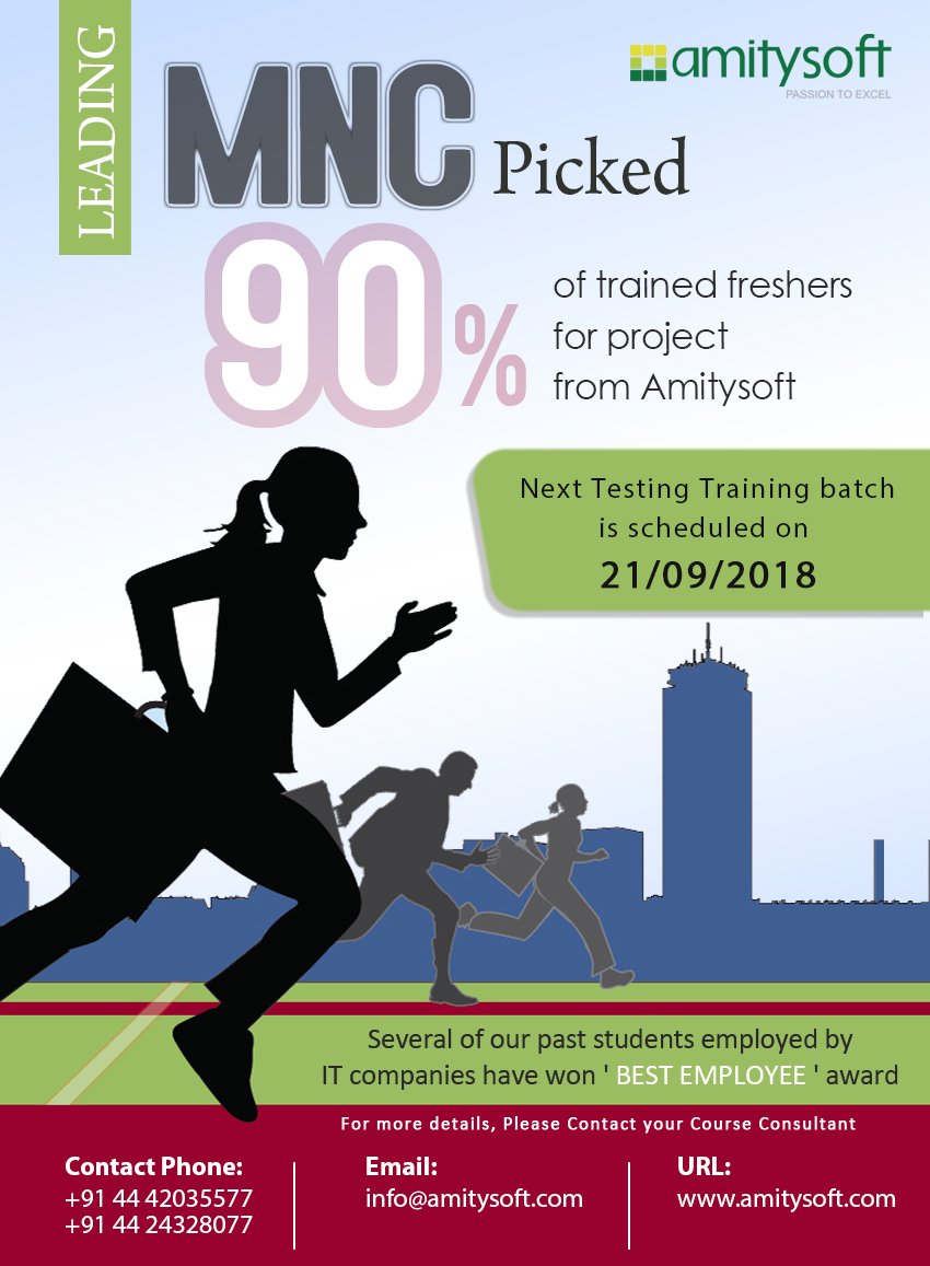 AmitysoftTechno's tweet image. Next Software Testing Training batch is scheduled on 21/09/2018
#Softwaretestingtraininginstituteinchennai 
#Softwaretestingcourseinchennai #Amitysofttechnologies
amitysoft.com/software-testi…