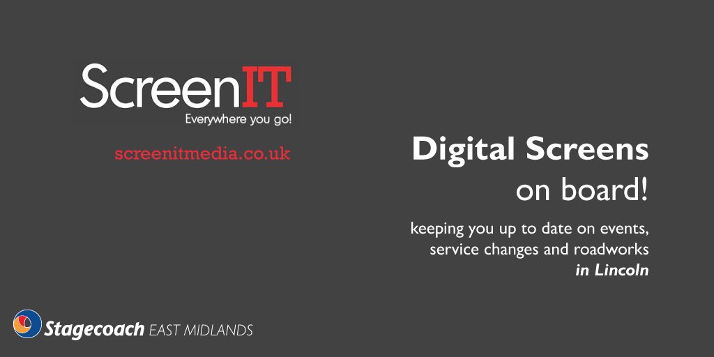 For service updates, roadworks information, and exciting news on our campaigns and events, digital screens appear in 10 of our #Lincoln buses. <a href="/IAMScreenIT/">Screen It</a>