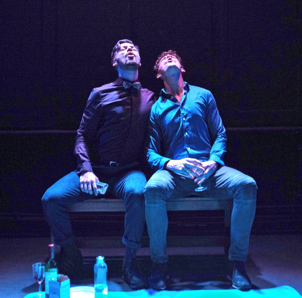 ToTheMoonUK's tweet photo. It's Tuesday which means we're kicking off the final week of #TheDogTheCat @TheHopeTheatre - @Fred_DiRosa @tom_blackburne look pretty, ummm, happy about it? https://t.co/LK9o5THPzw