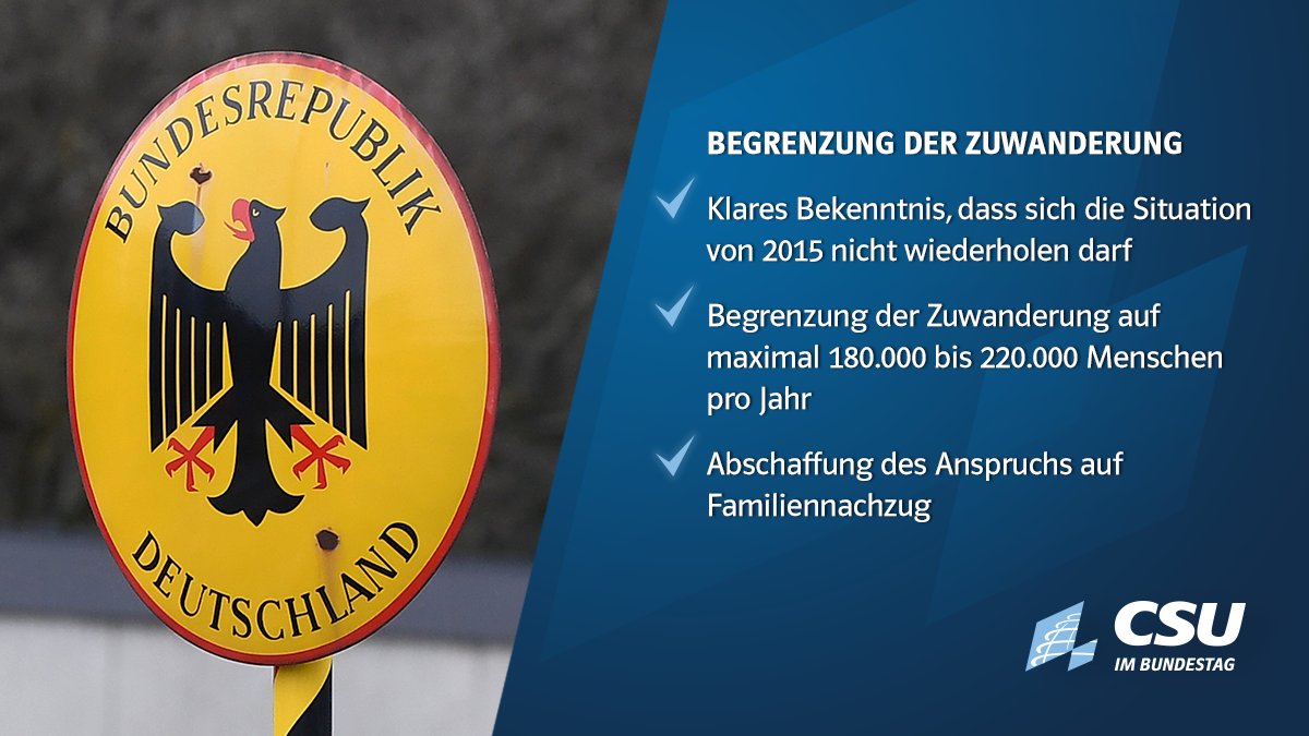 Wir sind Taktgeber bei der Begrenzung der Zuwanderung. #CSUliefert