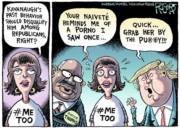 Rob_Rogers's tweet photo. It would be great if Kavanaugh's confirmation could be stopped ... but don't count your chickens before Orrin Hatch. https://t.co/YlGeDAm9EN  #Kavanaugh #KavanaughConfirmation #Trump #ClarenceThomas #AnitaHill #MeToo @realDonaldTrump https://t.co/fAgilL1XpR