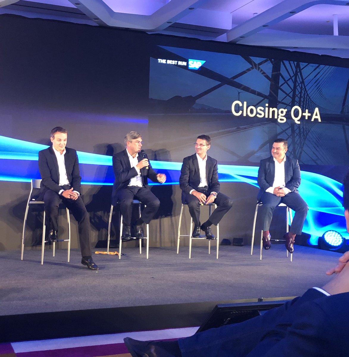 ChrstnKlein's tweet image. Back on stage with my colleagues @MichaelKleinem @LeukertB @silviobessa at the #SAPMaxAttention summit answering great questions from our customers. As always a great event with inspiring conversations! #TheBestRun