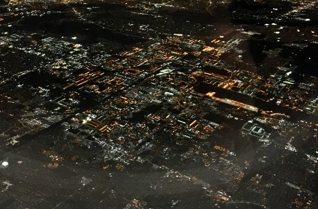 Los Angeles from the sky at night.