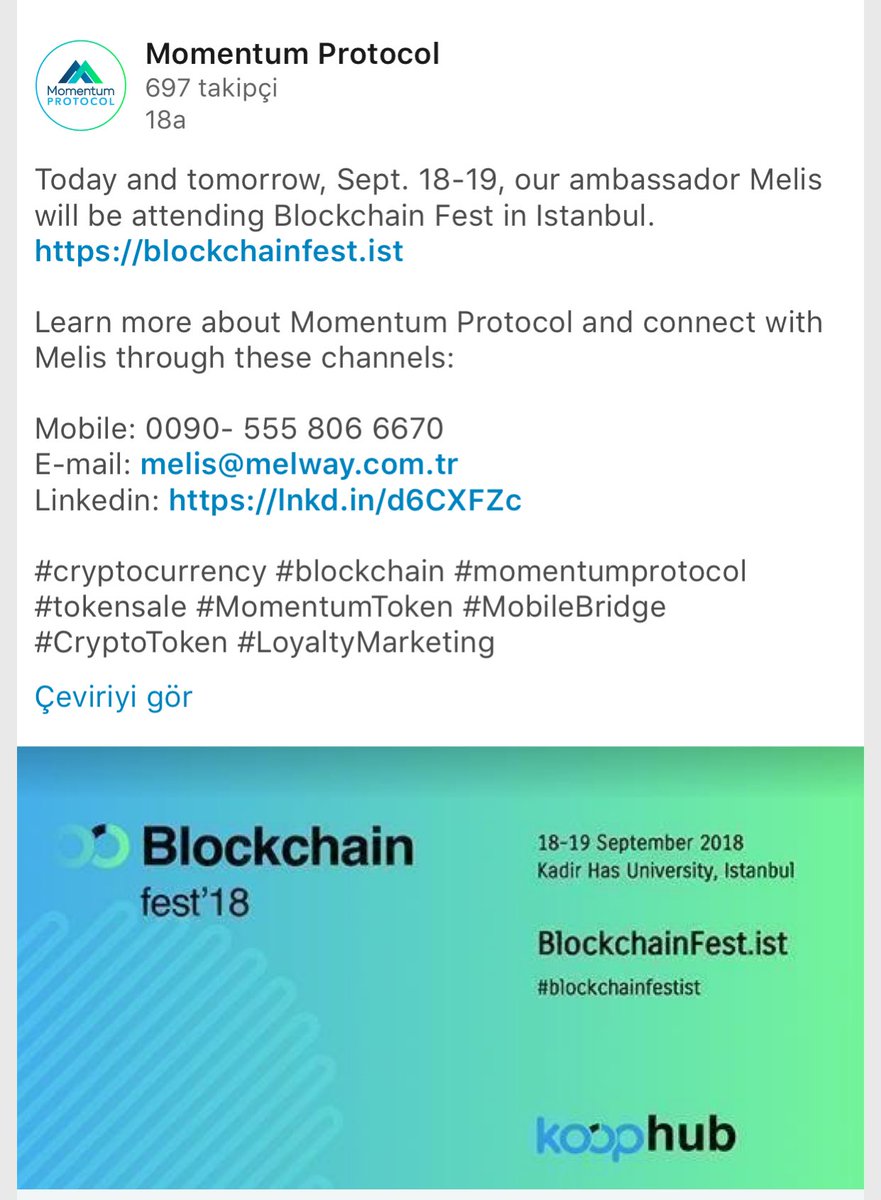 melisaltinoluk's tweet photo. As an ambassador of worLdโs 1st #blockchain โn #cryptotoken based loyalty rewards protocol โn marketing automation @MomentumToken ; im attending #Blockchainfestist in @khasedutr , DM if u are around, Glad 2 meet U !
.
#BlockChainNews #blockchaintechnology #blockchaininistanbul https://t.co/Hu6PZ2LK5I
