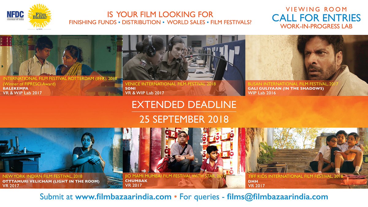 deemelinda's tweet image. Hope everyone who wishes to submit to the #ViewingRoom &amp;amp; #WIPLab this year is making the most of the #ExtendedDeadline. If you still haven&apos;t decided, it&apos;s not too late. Bring your film in the rough cut or completed, to #NFDC #FilmBazaar and find collaborators you are looking for.