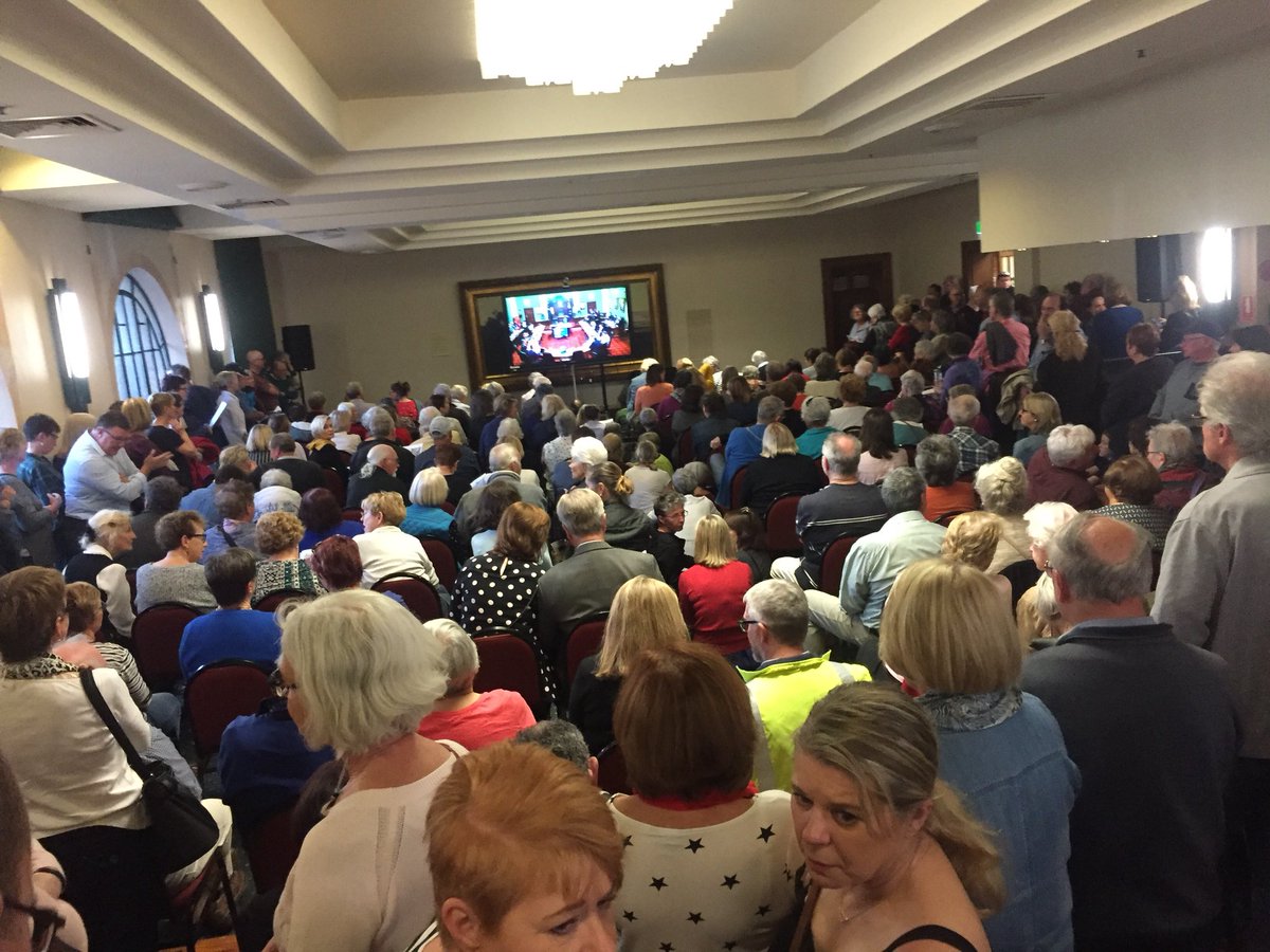 sutton_john's tweet image. The overflow room at Newcastle City Hall tonight to save the Regal Cinema, which is threatened by a Newcastle Council proposal that will restrict parking for the Regal to the extent that it will make it non-viable.