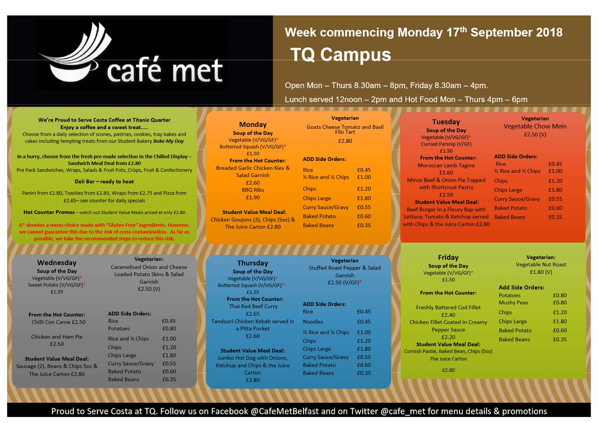 cafe_met's tweet photo. Titanic Quarter Menu week commencing 17th September. Why not tag someone you have lunch with?
#CafeMet #CMWeeklyMenu https://t.co/qTKWi2vN6o