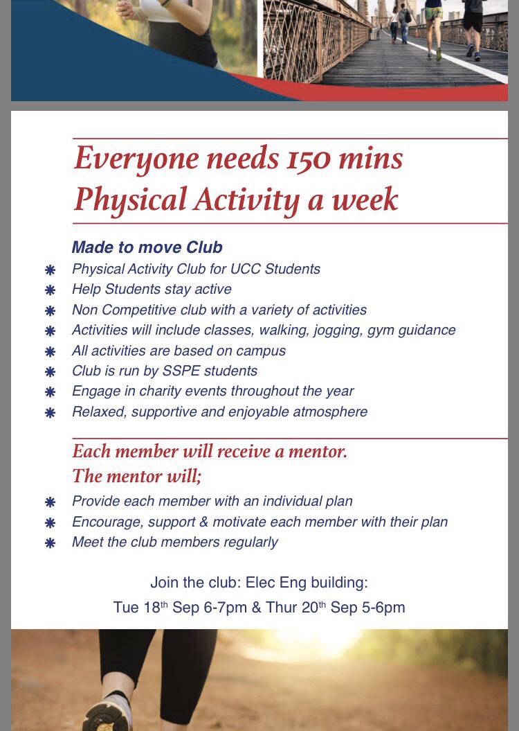 Prof_FiChambers's tweet photo. @MadetoMoveAIAA #UCCMade2MoveClub #screening #MoveMentors meet #MoveMentees tonight 18th September at 6pm #UCCElecEng building. Wear tracksuit and runners @FitGill @CianBohane @ciarahoustoun @UCCSSPE @UCCSchoolofEd @UCCSport @MorganBuckleyIR @johbees @UCCHealthMatter https://t.co/mm0IDlyONf