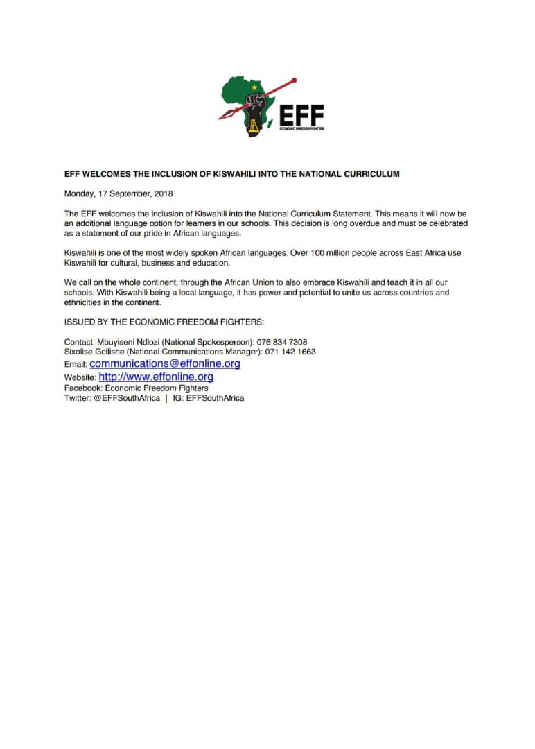 swahilitimes's tweet image. Serikali ya Afrika Kusini imeidhinisha lugha ya Kiswahili kuanza kufundishwa katika shule za umma na binafsi. KIswahili ni lugha ya tatu kwa kuwa na wazungumzaji wengi Afrika baada ya Kiingereza na Kiarabu.