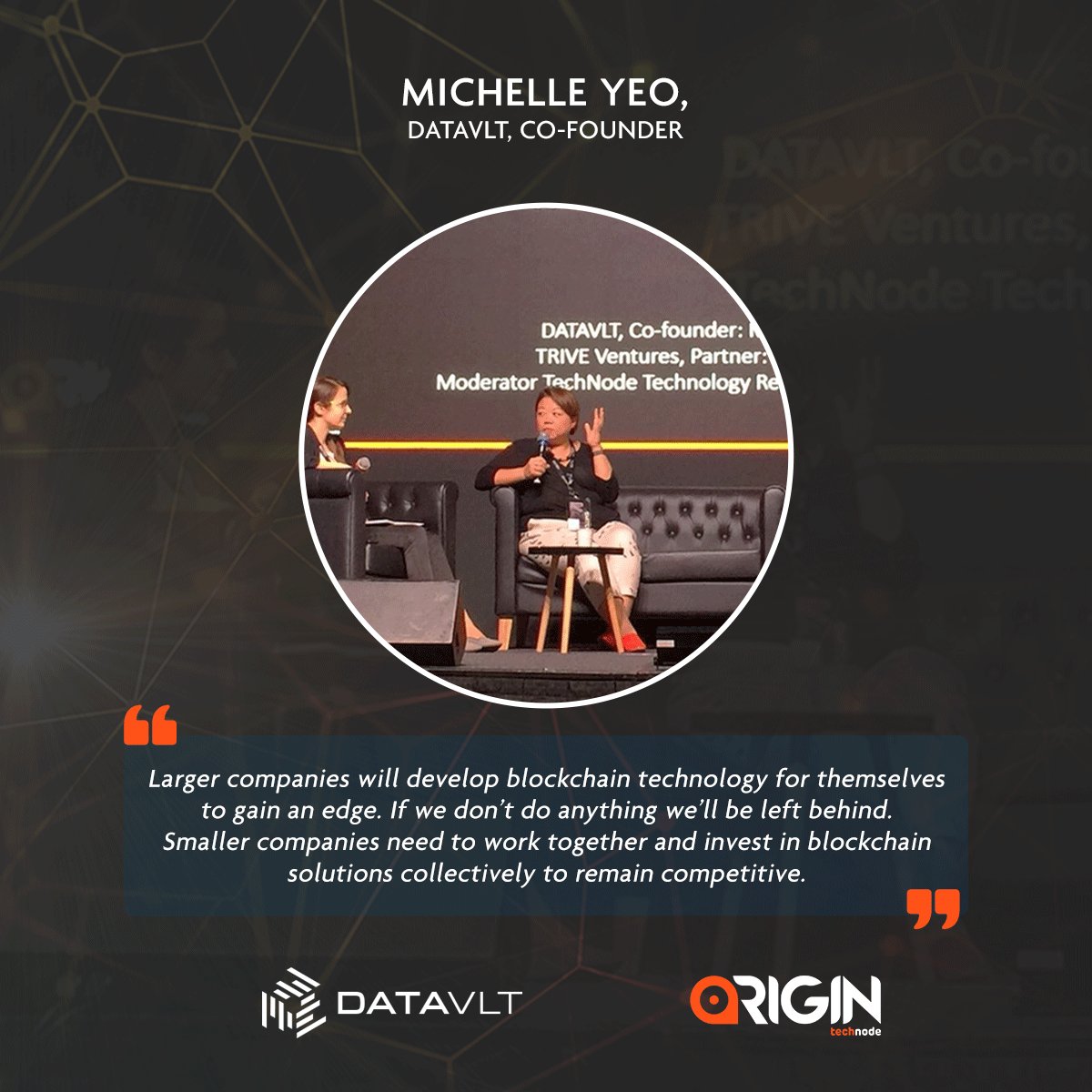 datavlt's tweet photo. Can smaller companies compete with large corporations to develop blockchain technologies? Our very own Michelle Yeo, thinks not only can we do so but it’s critical that we do. 
#PredictingSuccessWithData #DATAVLT #BlockchainAndMe https://t.co/oXV572qtxv