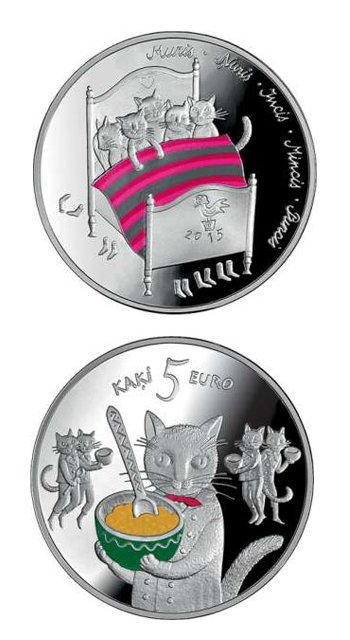 おちゅまげ様専用☆ラトビア共和国5ユーロ銀貨2童話「5匹の猫」と