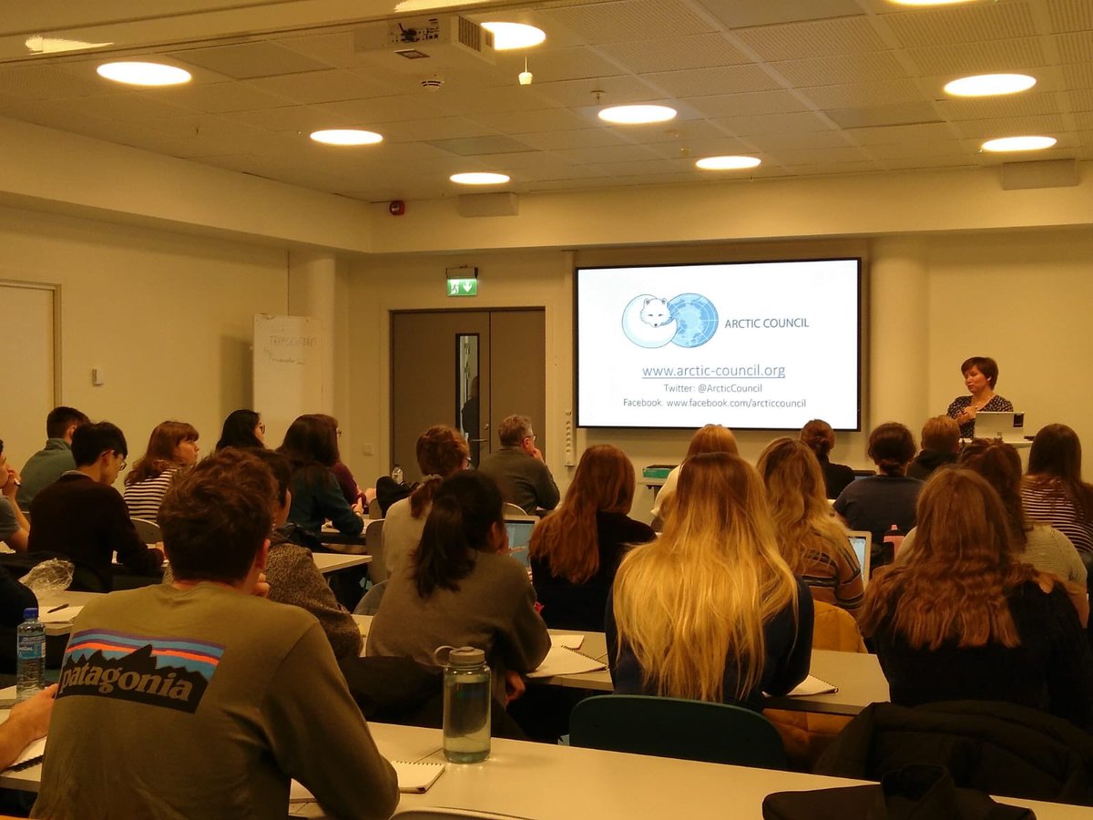 UKinNorway's tweet photo. Our @UKSINet adviser @KarinaReigstad has travelled to Tromsø to address @GeogDurham students on UK interests in the Arctic as an observer state to the @ArcticCouncil, the importance of Arctic science, and the UK excellence in Arctic Science #UKinArctic https://t.co/5XEPs7bQfh