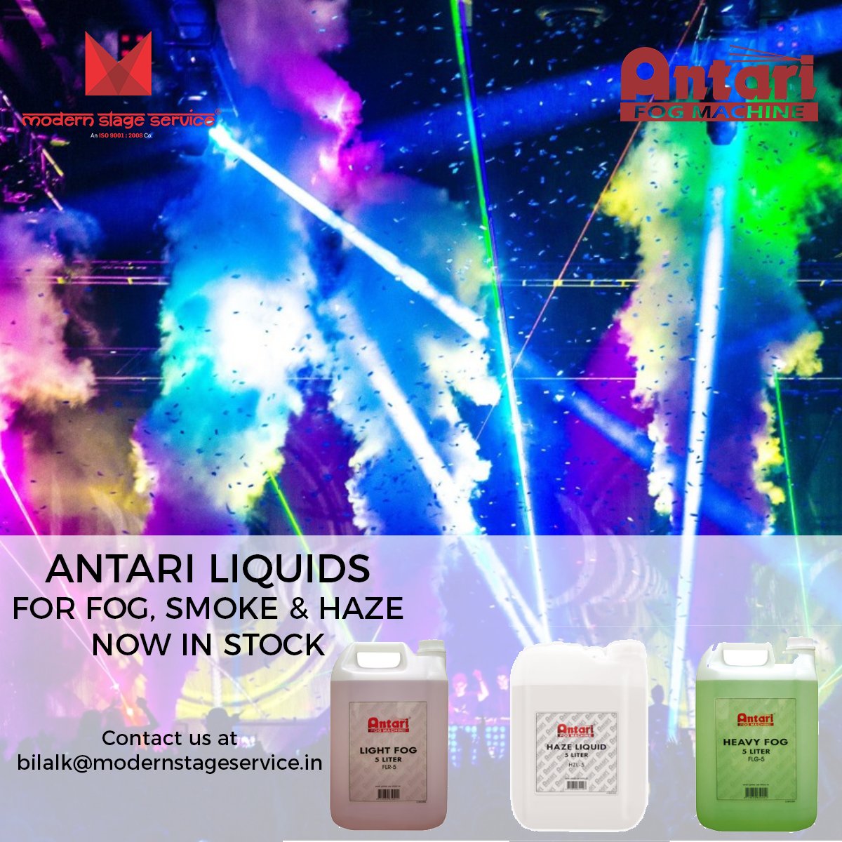 ModernStage's tweet photo. Antari Fog Machine 's Liquid for Fog, Smoke & Haze machines is now in stock.
Place your bulk orders now.
Contact us at
bilalk@modernstageservice.in
#Modern56 #MSS #ModernStageService #Antari #FogMachine @Antarifans https://t.co/vF7xQVUL3u