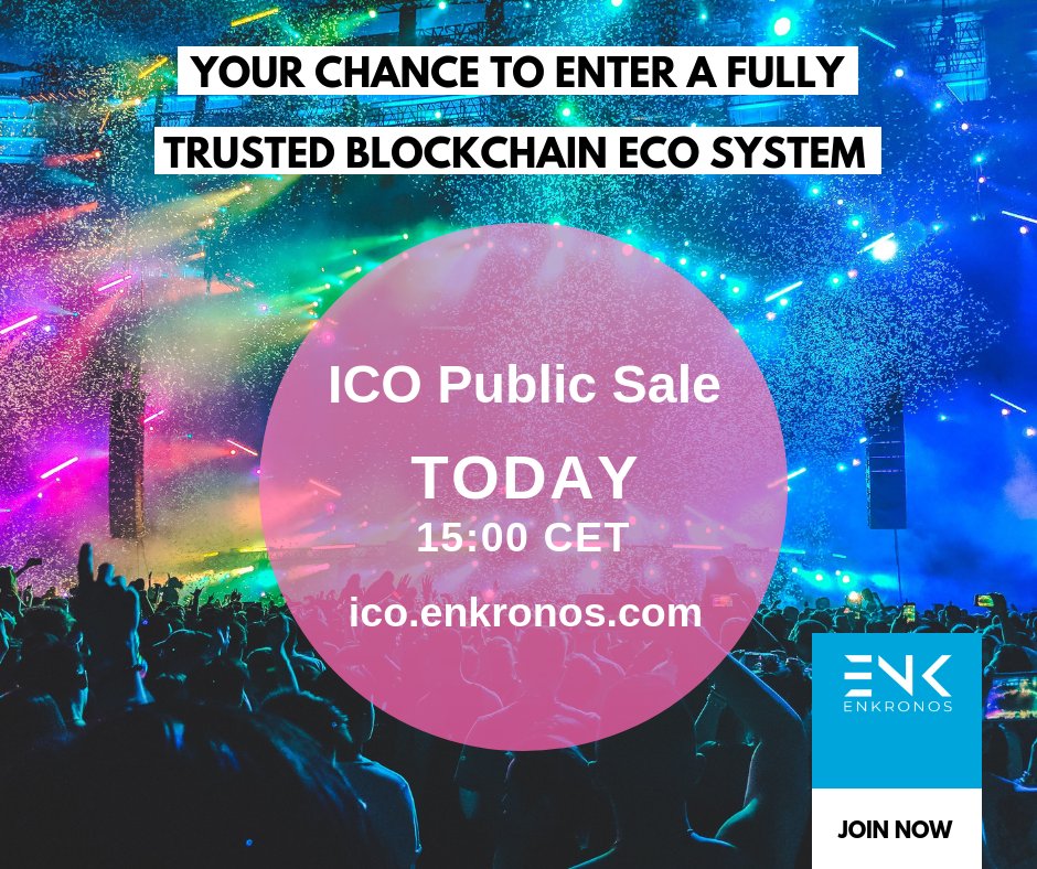 enkronos's tweet image. Enkronos ICO Public Sale starts TODAY at 15:00 CET.

Be sure you will be there and take advantage of all the Bonuses in the first 12 Hours!

ico.enkronos.com

#AR #AI #IoT #blockchain #ICO #TGE #ENKronos #tokens #TokenSale