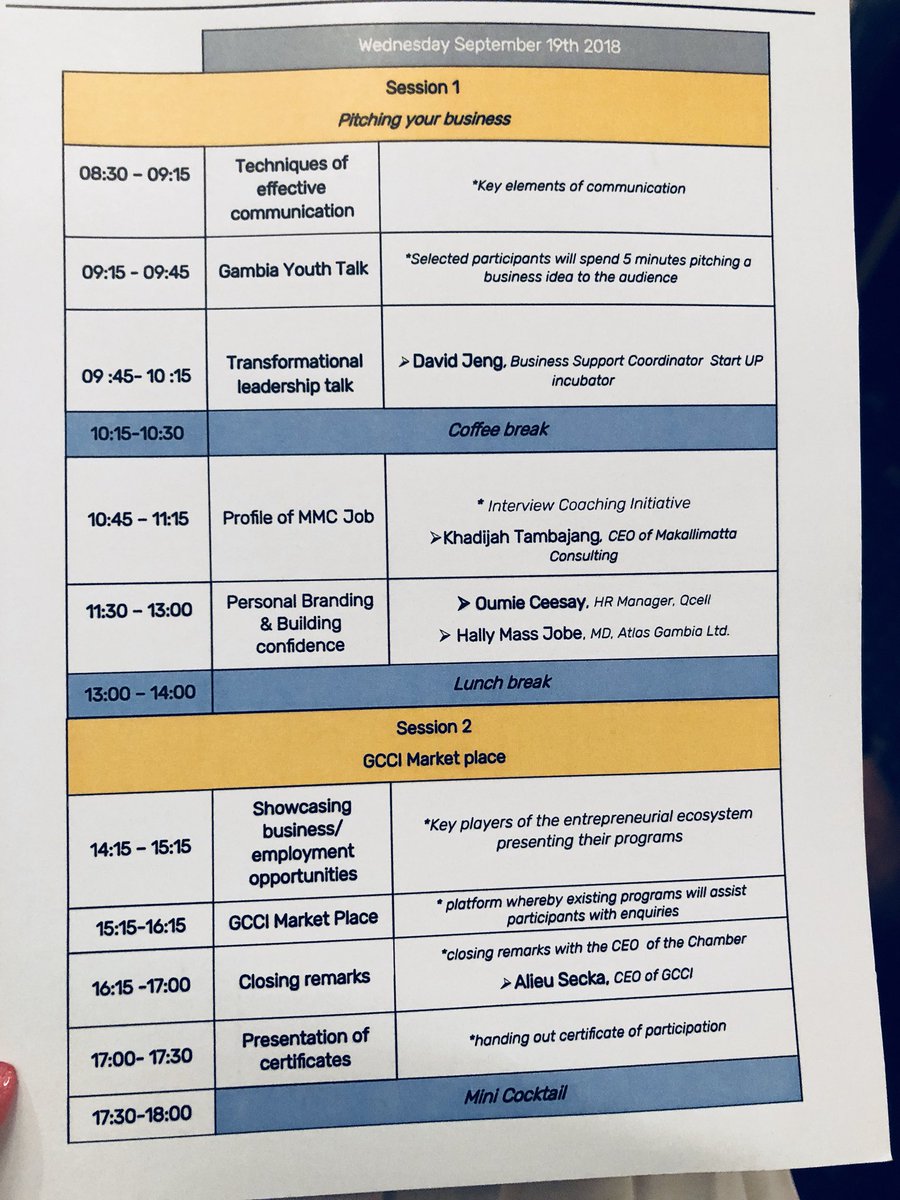 MakalliMatta's tweet photo. We are thrilled that we were engaged by @africgovernance to merge our JIC initiative launch with their two day capacity building workshop for young entrepreneurs, young professionals/skilled job seekers in The Gambia. #RefiningOurWorkforce #YouthEmpowerment #ShapingTheNewGambia https://t.co/c4wR1j2beJ