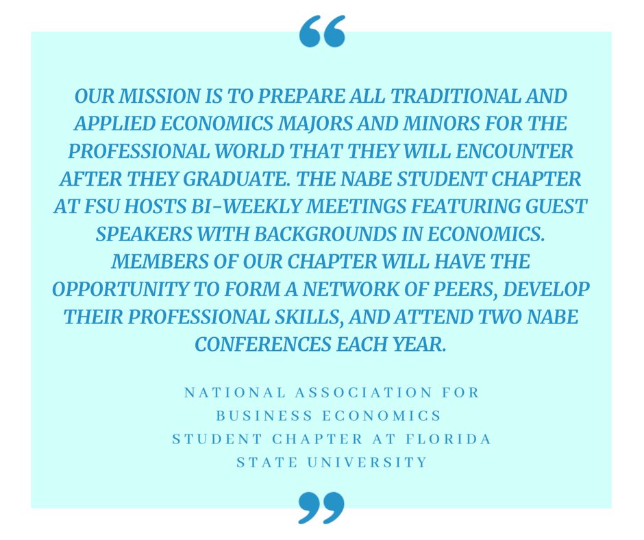 Majoring in economics? Join NABE’s Student Chapter at FSU and we will help you  be prepared for the professional world you will encounter once you graduate. #nabe #economics #appliedeconomics #fall2018 #missionstatement #guestspeakers #fsu #professional