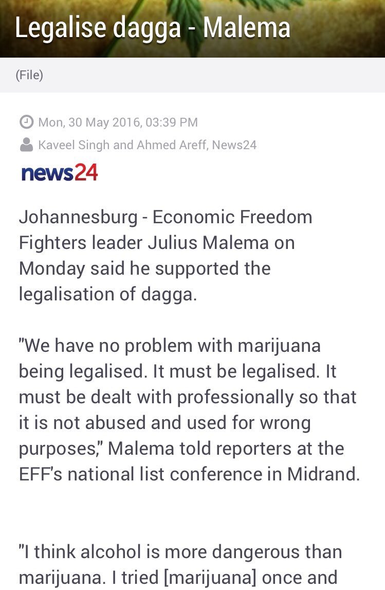 MbuyiseniNdlozi's tweet photo. The CIC @Julius_S_Malema already called for the legalization of Dagga in 2016. Because the struggle for land is intrecably linked to this very important herb 🌿  👊🏾 https://t.co/CCMUUhKCFl