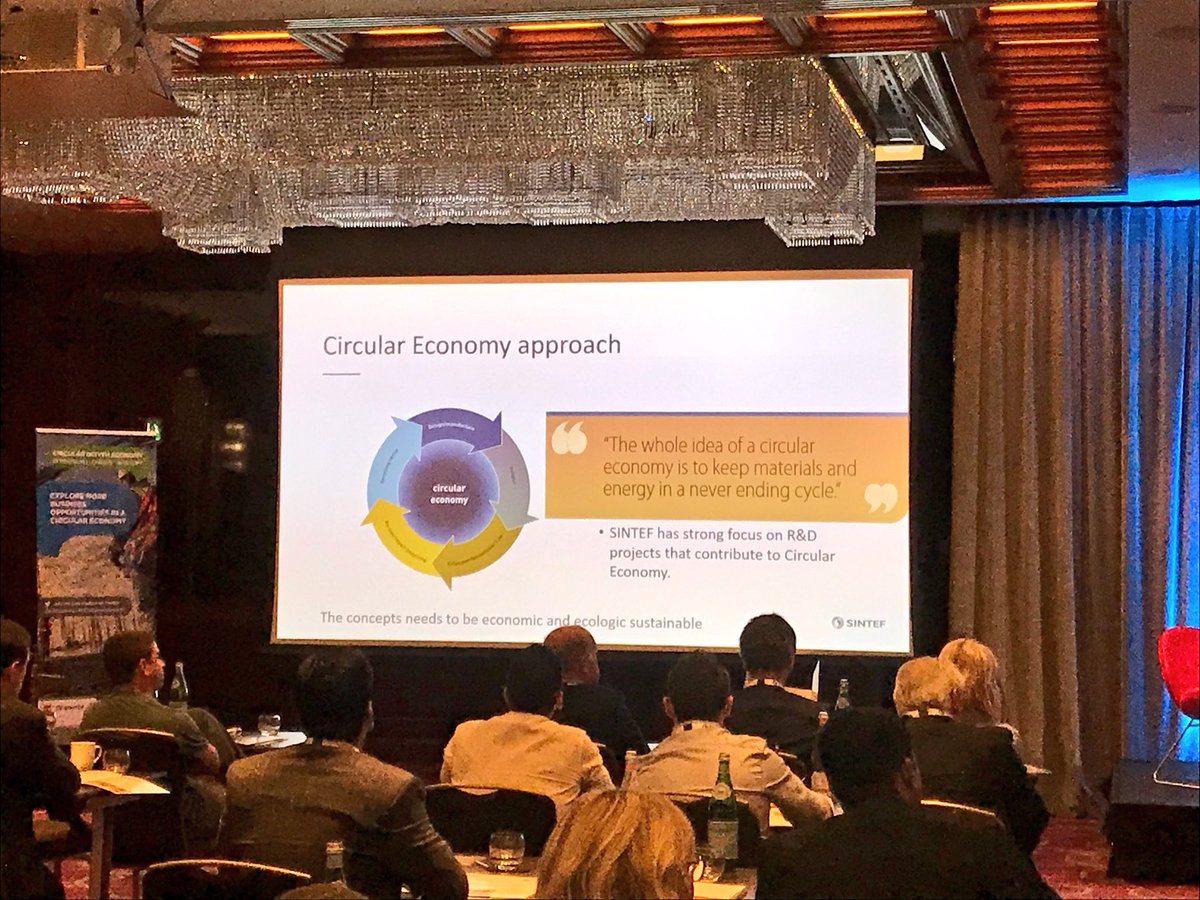 CDEconomy's tweet photo. The whole idea of a #circulareconomy is to keep materials and energy in a never ending cycle. 

Dr Christian Engelsen from @SINTEF opening his talk on a great note. 

#circulareconomy #CDWSymposium2018 https://t.co/052Z1lK2Uu