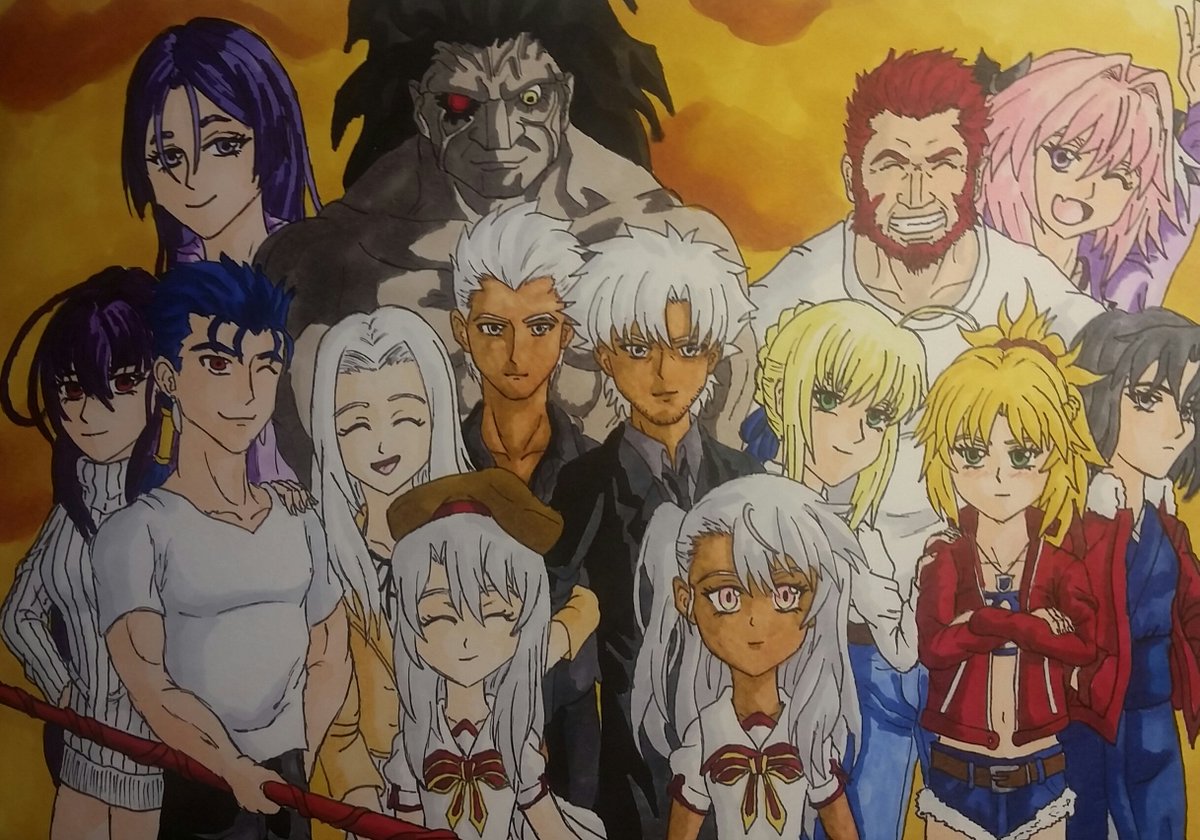 KamuiKuroshi's tweet image. Nachdem ich bereits vor der Connichi mit der Zeichnung fertig war, hab ich es gestern endlich geschafft, mein "Fate-Selfie"-Bild mit Farbe zu versehen :3
Hier sind nun als meine 14 Lieblingsservants (2 aus jeder der 7 "ursprünglichen" Klassen).
#Fatelove
#FaveServants
#7Classes