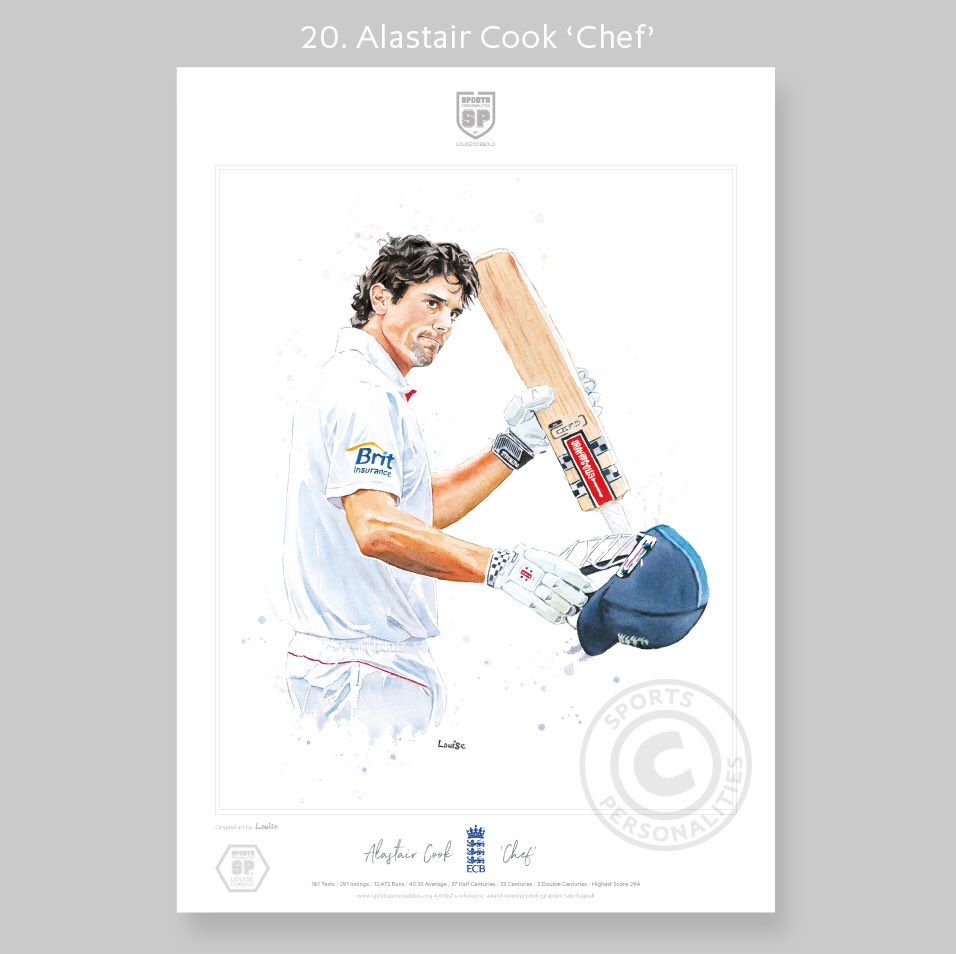louisecobbold79's tweet photo. My watercolour tribute to #AlastairCook now available as a Limited Edition print via our online shop. 10% of profit from sales will be donated to @CureLeukaemia together with all proceeds from the auction of the original in the coming weeks. #CookRetires https://t.co/pG8mK4t7eB https://t.co/ijvg3Y81jL