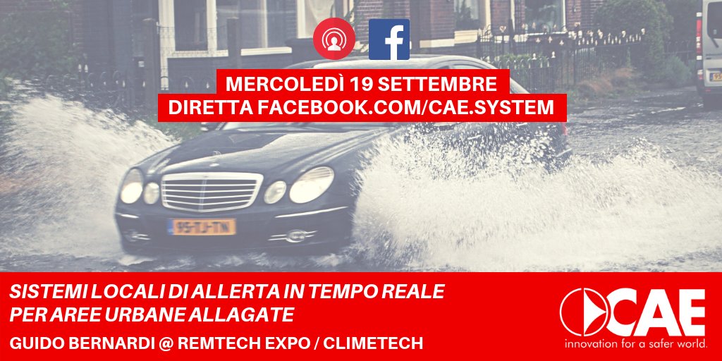 CAEItalia's tweet image. 📌 DOMANI #19settembre a @RemTechExpo, nella sessione pomeridiana di #ClimeTech (14:30-17:30), Guido Bernardi interverrà per illustrare i sistemi locali di allerta in tempo reale per aree urbane allagate elaborati da #CAE.
Diretta Facebook su facebook.com/cae.system