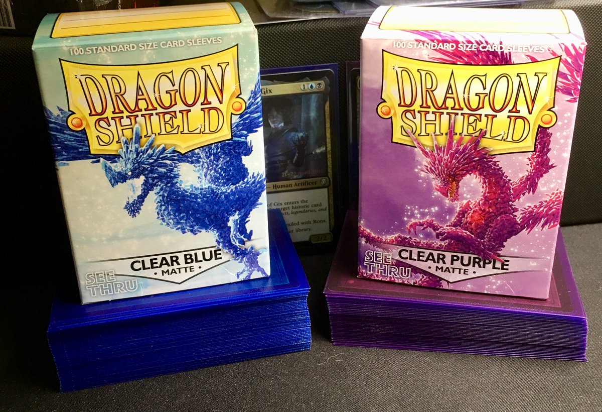 perfect* for #ArkhamHorror LCG" Check out @SleeveGeek's review of our new  Dragon Shield Clear Purple Matte and Clear Blue Matte sleeves. Maybe they  are just right for your collection of eldritch (mis)adventures?