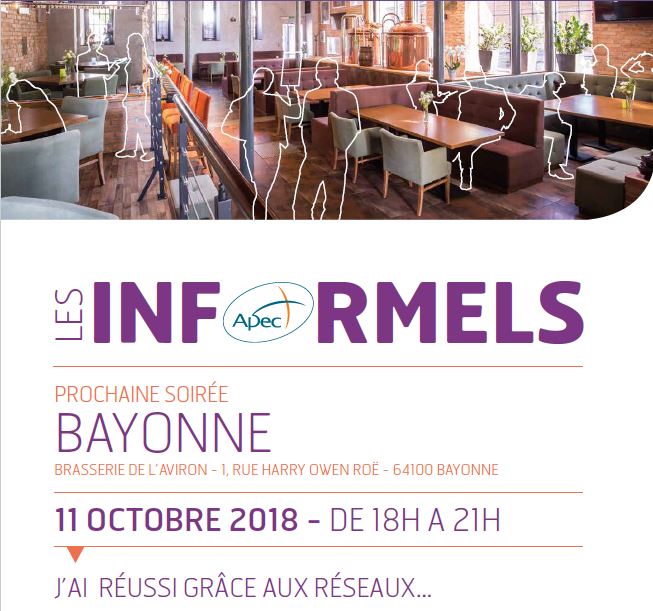 Apec_NA's tweet photo. [BAYONNE] La soirée Apec #LesInformels débarque à #Bayonne ! Pour cette édition, réseaux et réussites seront au coeur des échanges 😉 Inscrivez-vous ! C'est le 11/10  
https://t.co/Oz5TWBpdbI https://t.co/y7I1w7a0kI