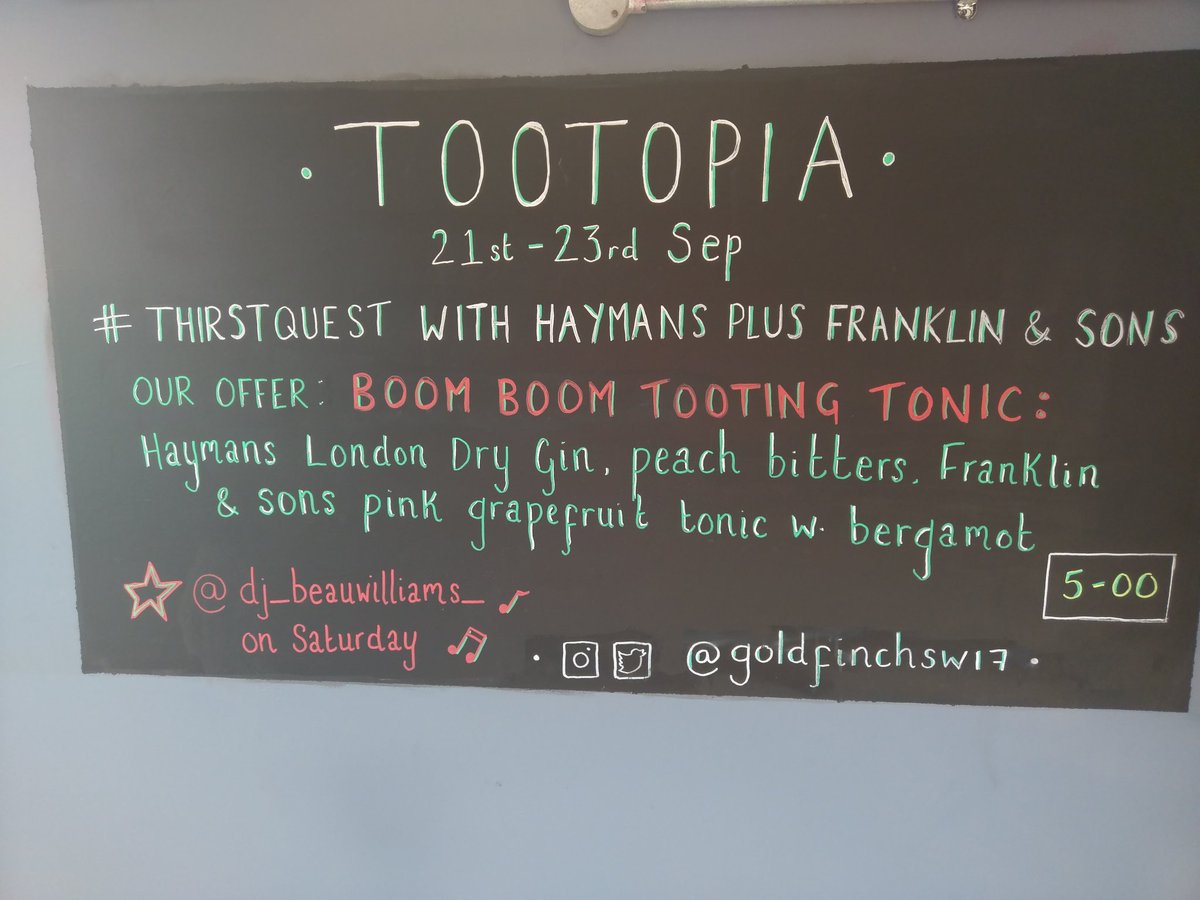 goldfinchsw17's tweet photo. #thirstquest @Tootopia Boom Boom Tooting Tonic featuring @haymansgin @FranklinandSons grapefruit tonic & Fee Brothers Peach Bitters Β£5 all weekend. DJ on Saturday evening #tooting #tootopia https://t.co/IkvBwNz9La