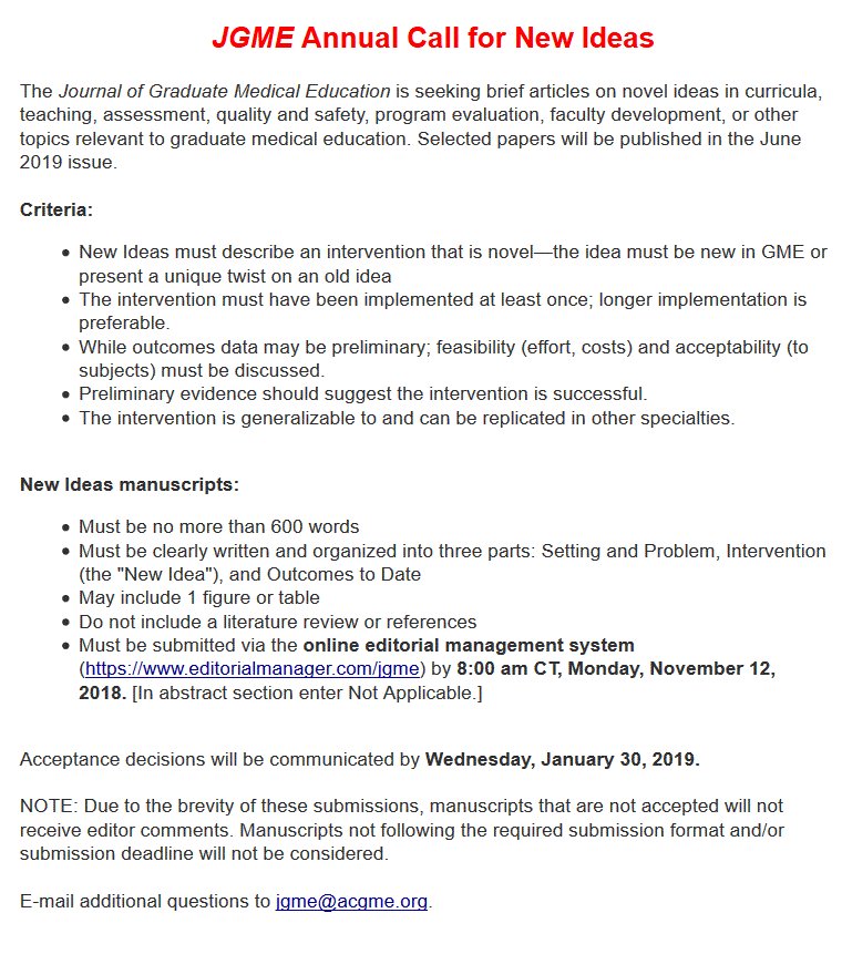 JournalofGME's tweet image. Attention #GME community, we want your new ideas! bit.ly/2NQzPwG