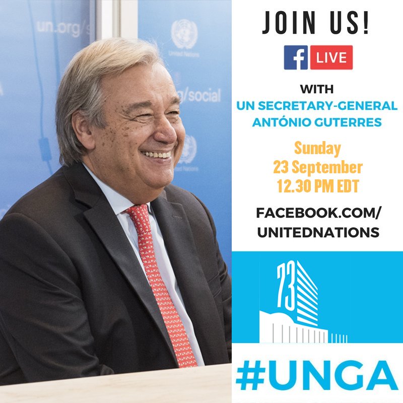 Got a question for <a href="/antonioguterres/">António Guterres</a>?

Submit it below and he may answer it live on <a href="/Facebook/">Facebook</a> on Sunday, 23 Sept at 12.30pm New York time ahead of this year's #UNGA ➡️ facebook.com/unitednations/