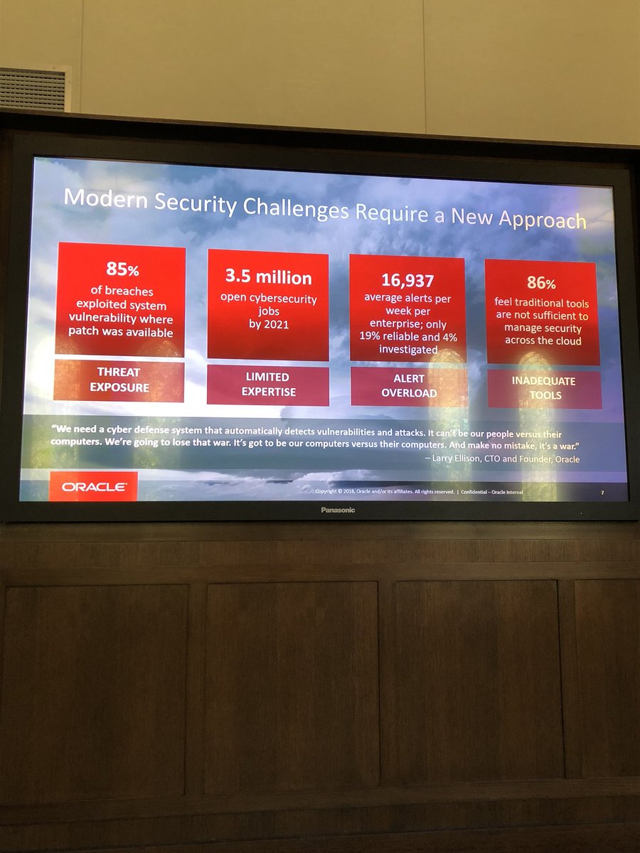 Steve_Lockstep's tweet image. .@azavery quotes Larry Ellison: people will lose the #infosec wars to computers. #oraclesecuritysummit 

MyPOV: especially when the average infosec worker - honestly - can’t be very good. Look at the job market asymmetry. #securityisntsecure