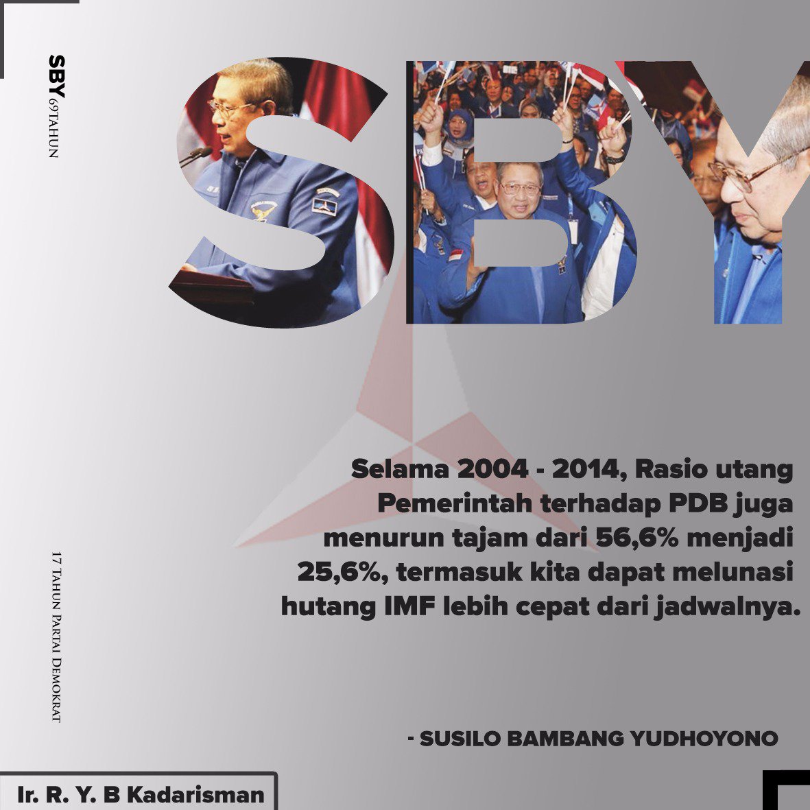 Sahabat_Rudi's tweet photo. "Selama 2004 - 2014, Rasio utang Pemerintah terhadap PDB juga menurun tajam dari 56,6% menjadi 25,6%, termasuk kita dapat melunasi hutang IMF lebih cepat dari jadwalnya." - SBY
#PidatoPolitikSBYS14P

Cc: @SBYudhoyono @PDemokrat @Demokrat_TV @infoDemokrat https://t.co/glh1TtCRAd