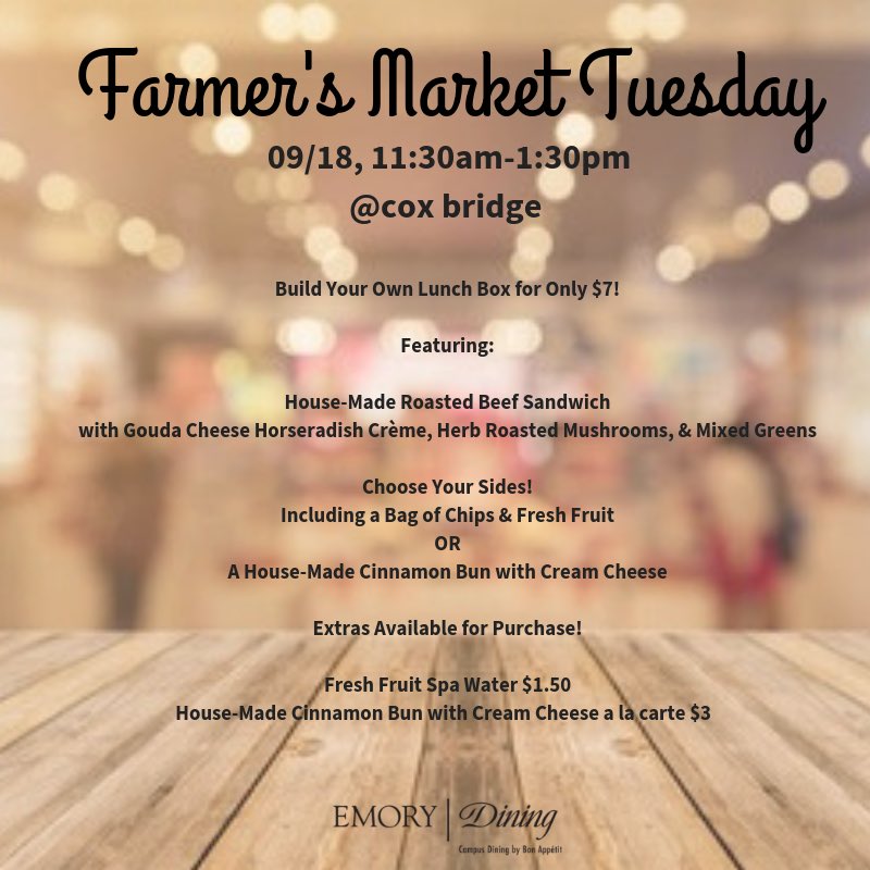 Emory_Dining's tweet photo. It’s Build Your Own Lunch Box at our table today! Come out and see us for another hour! #emoryfarmersmarket #emoryeats https://t.co/WlRhRIC9Oh