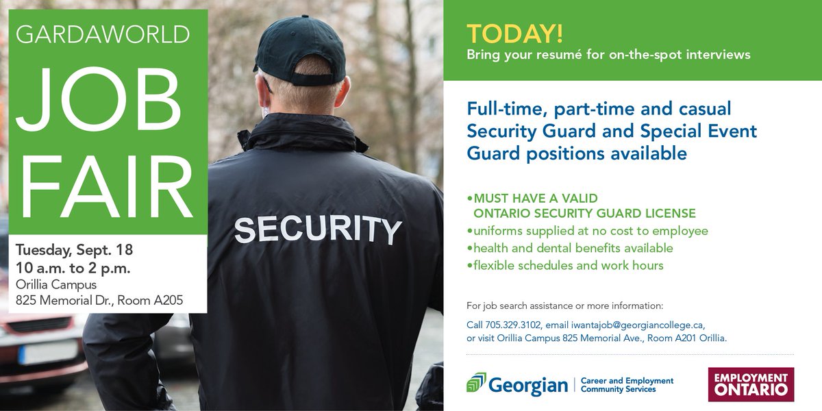 Looking for work? Meet with the Gardaworld hiring team today - now until 2 p.m.