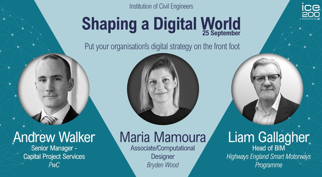 ICE_engineers's tweet photo. 1 WEEK TO GO till our 'Shaping a Digital World' conference.

Speakers include Andrew Walker (Senior Manager @PwC), Maria Mamoura (Associate/Computational Designer @BrydenWood) and Liam Gallagher (Head of BIM @HighwaysNWEST).

JOIN US: https://t.co/GfDsxQpPd4

#DigitalBuilt https://t.co/sd25eCOOQT
