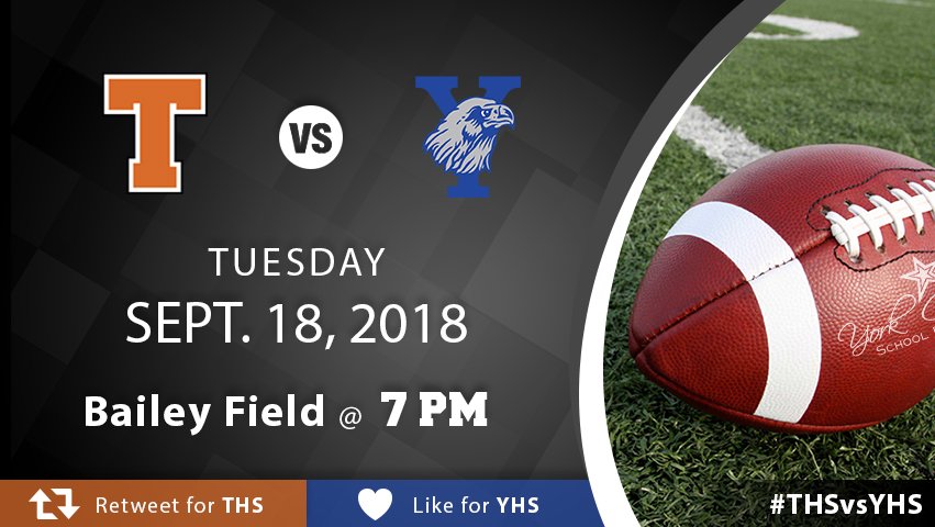 YCSD's tweet photo. It’s #GameDay! RT for THS.🐯 Like for YHS. 🔵
#WhoWillWin? #HovisCup #THSvsYHS 🏈
@TabbHighSchoolT @yhs_falcons @YorkFalcons https://t.co/axQX89PTI7