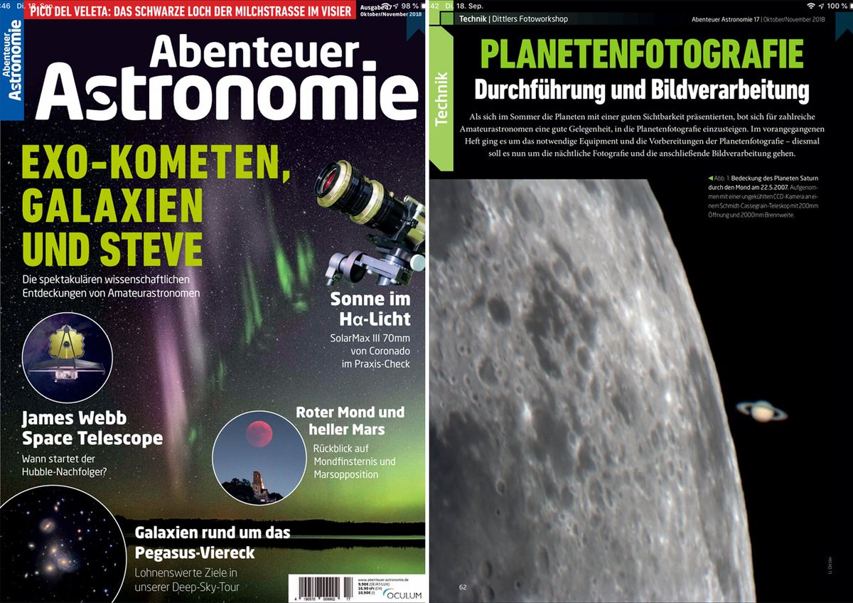 Today the new issue of  <a href="/abenteuerastro/">Abenteuer Astronomie</a> has been released - with a new sequence of the photo workshop.    #Astrophotography, #Solarobserver, #Planet