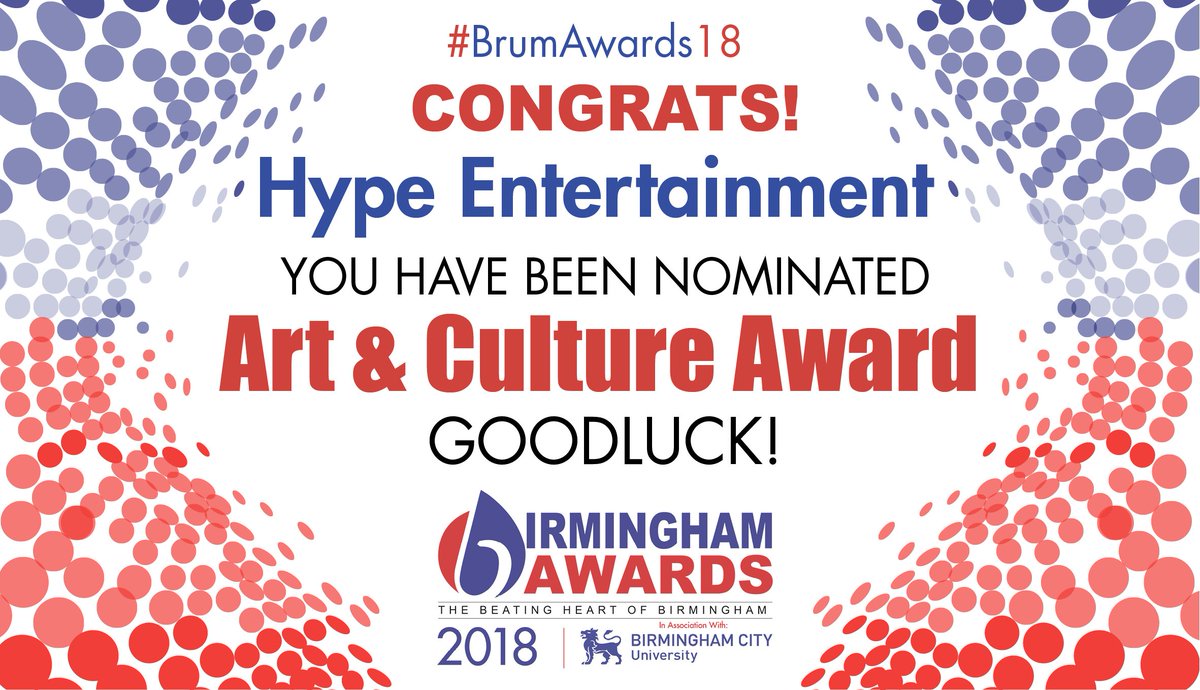 BirminghamAward's tweet image. Congratulations @hyperhype1 you have been nominated for this years Birmingham Awards in association with @MyBCU for ‘Art &amp;amp; Culture Award' #Goodluck SAVE THE DATE: 24.11.18 @edgbaston #BProud #BBrum #BrumAwards18