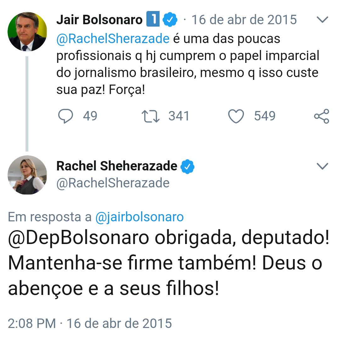 Quando a mídia tava destruindo Rachel Sheherazade por causa da declaração sobre o menor da idade, toda a classe política ajudou a persegui-la (teve até petista da USP pedindo estupro)

Os únicos políticos que a defenderam foram Jair e Eduardo Bolsonaro

Curioso ela esquecer disso