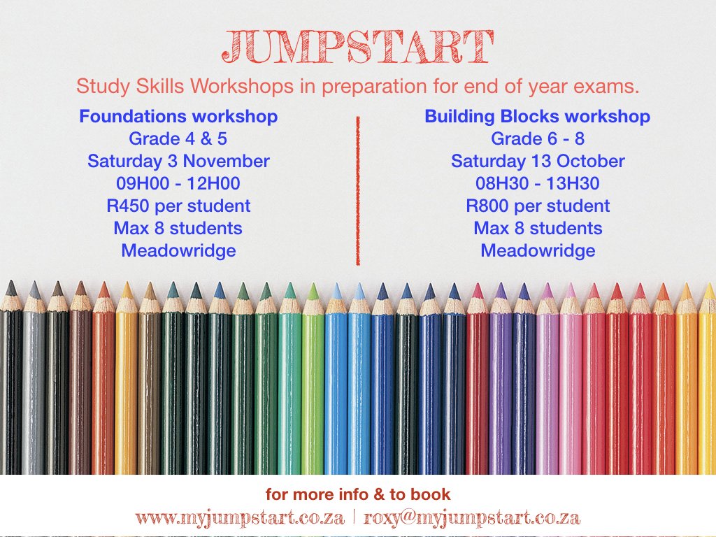 Cape Town Workshops in October &amp; November. To book your spot visit myjumpstart.co.za