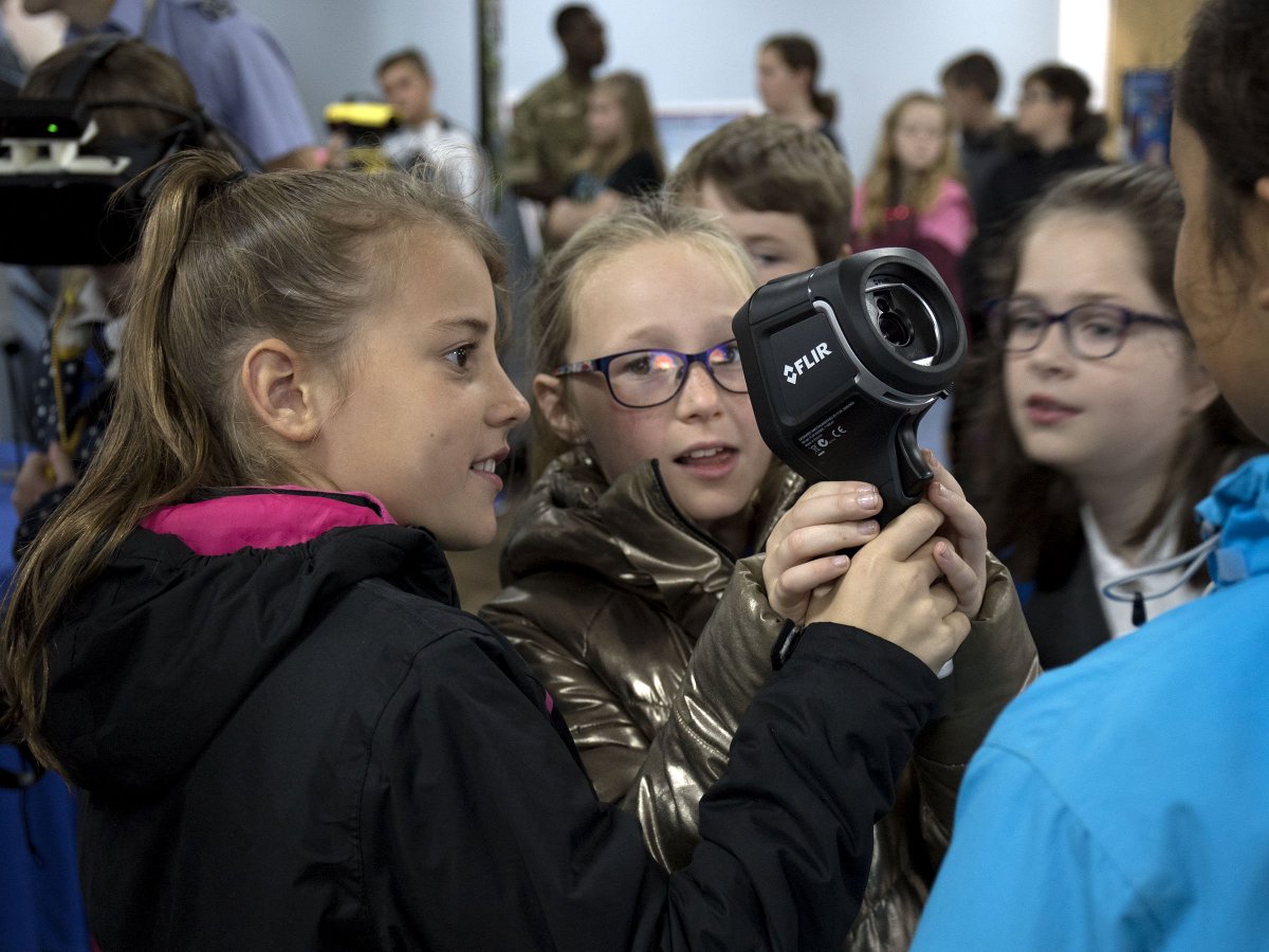 RAFLossiemouth's tweet photo. Day 1 of STEM In The Workplace with @TheMorayCouncil - 1200 P6 pupils from across Moray here over 3 days - part of Moray Skills Pathway & Developing Young Workforce programme, Hands on, practical demonstrations highlighting how #STEM skills are required in a variety of jobs https://t.co/B8BON8KgVo