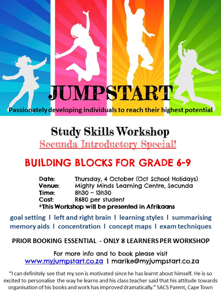 Secunda is hosting its first JUMPSTART Workshop in October! Book your child's spot. Visit myjumpstart.co.za